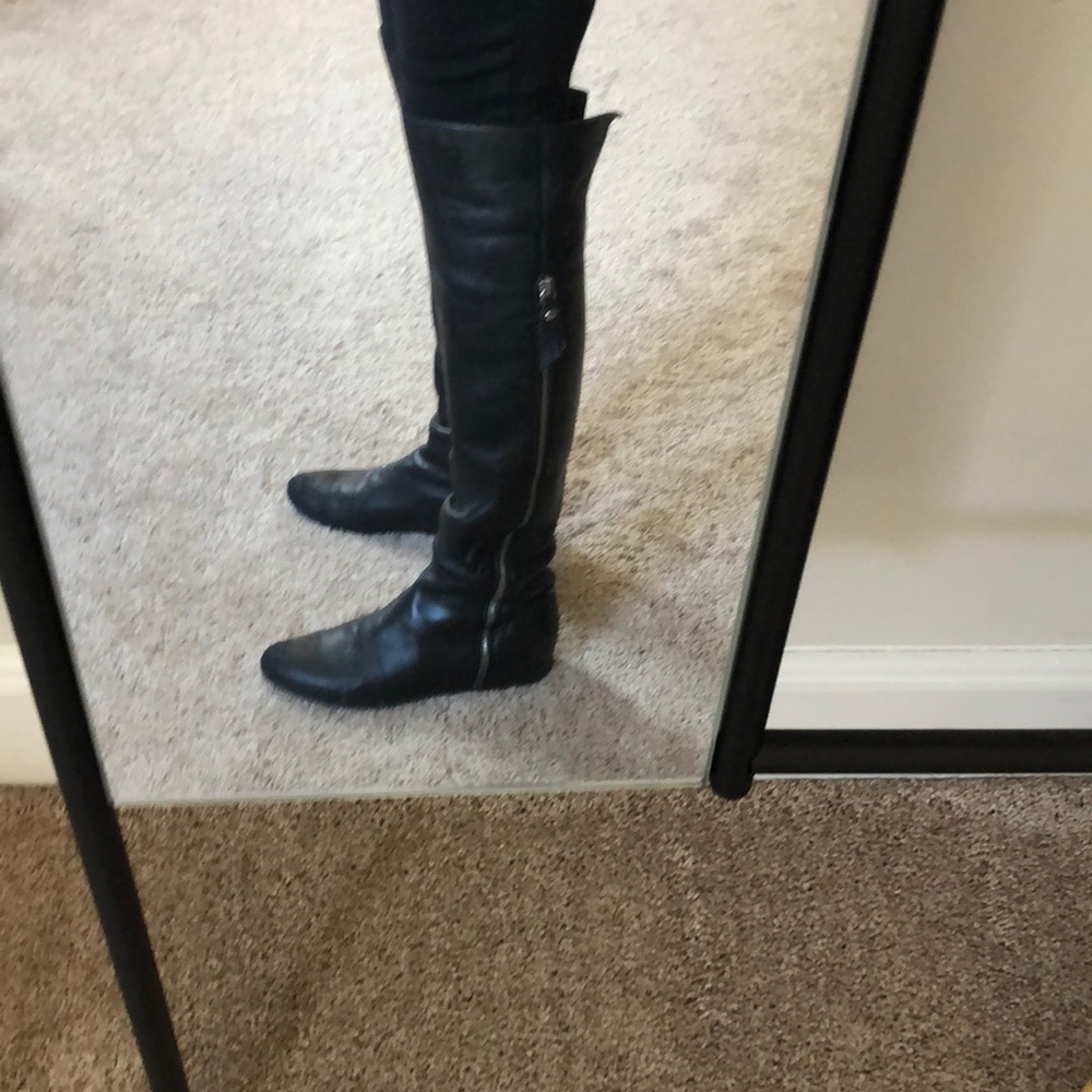 Black leather over the knee boots